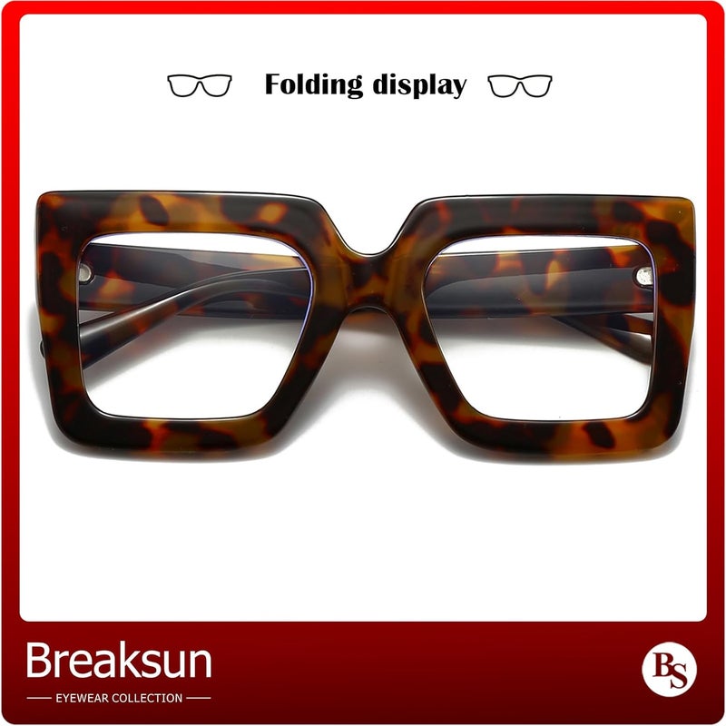 Breaksun Oversized Blue Light Glasses for Women Fashion Thick Square Computer Eyewear Non-Prescription Black Glasses (Brown Tortoise) - Image 5